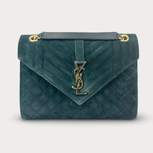 Saint Laurent Medium Suede Triquilt Envelope Shoulder Bag